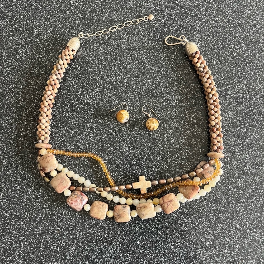 Jay King Cream and Brown Multi-Strand Necklace and matching earrings